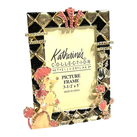 Pink poodles on black and silver diamond enamel & bling picture frame 3 1/2 x 5” - Picture 6 of 10